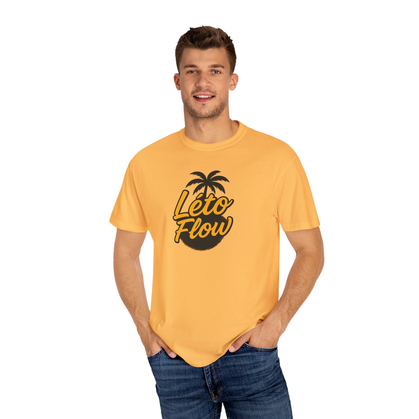 Unisex Garment-Dyed T-Shirt with 'Léto Flow' Design, Summer Vibes, Beachwear, Gift for Tropics Lovers, Casual Wear