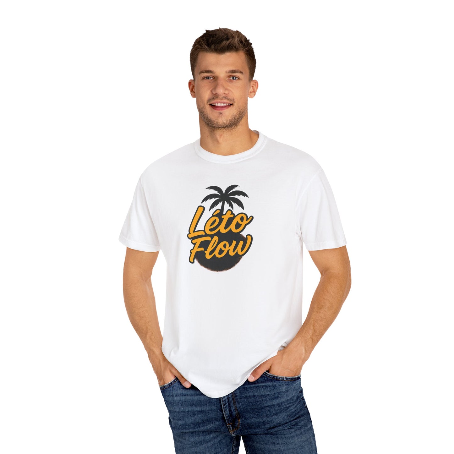 Unisex Garment-Dyed T-Shirt with 'Léto Flow' Design, Summer Vibes, Beachwear, Gift for Tropics Lovers, Casual Wear