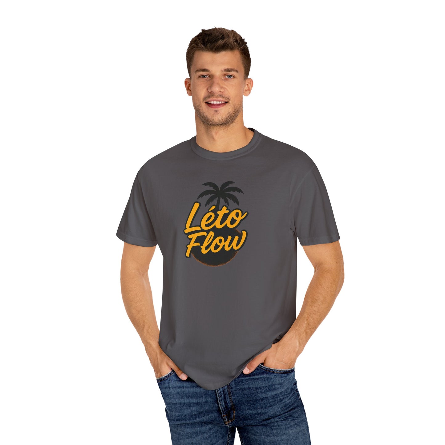 Unisex Garment-Dyed T-Shirt with 'Léto Flow' Design, Summer Vibes, Beachwear, Gift for Tropics Lovers, Casual Wear