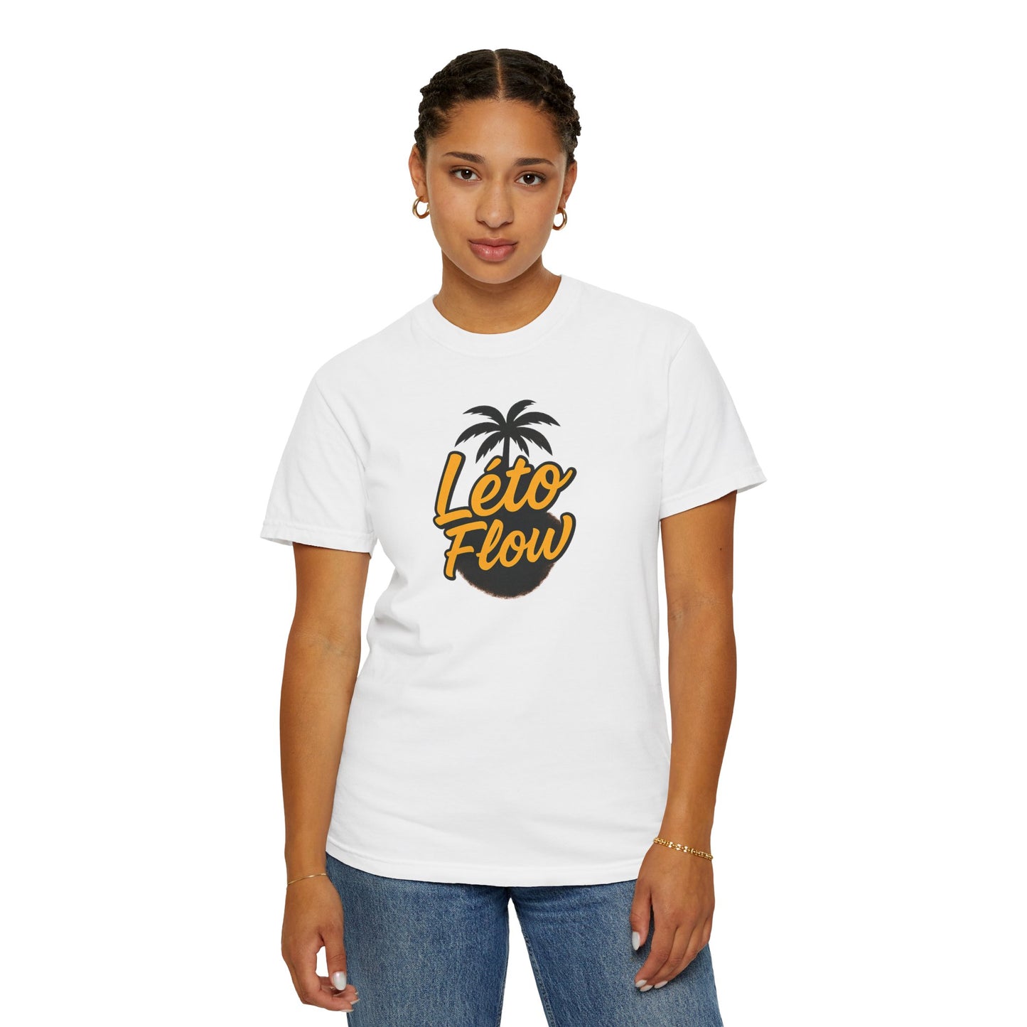 Unisex Garment-Dyed T-Shirt with 'Léto Flow' Design, Summer Vibes, Beachwear, Gift for Tropics Lovers, Casual Wear