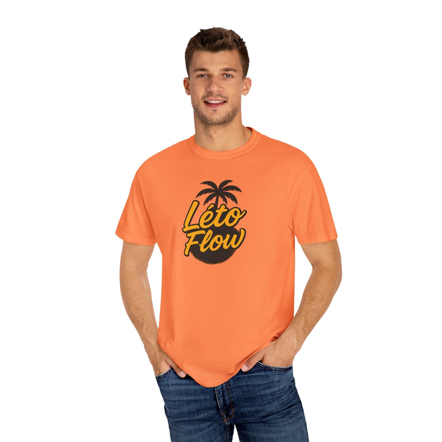 Unisex Garment-Dyed T-Shirt with 'Léto Flow' Design, Summer Vibes, Beachwear, Gift for Tropics Lovers, Casual Wear