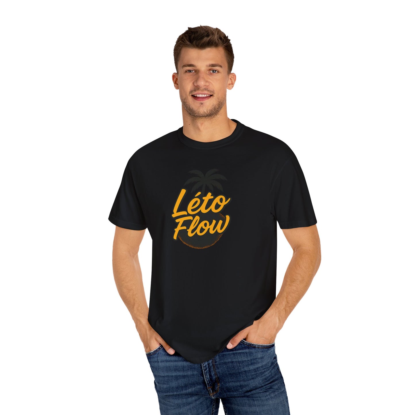 Unisex Garment-Dyed T-Shirt with 'Léto Flow' Design, Summer Vibes, Beachwear, Gift for Tropics Lovers, Casual Wear