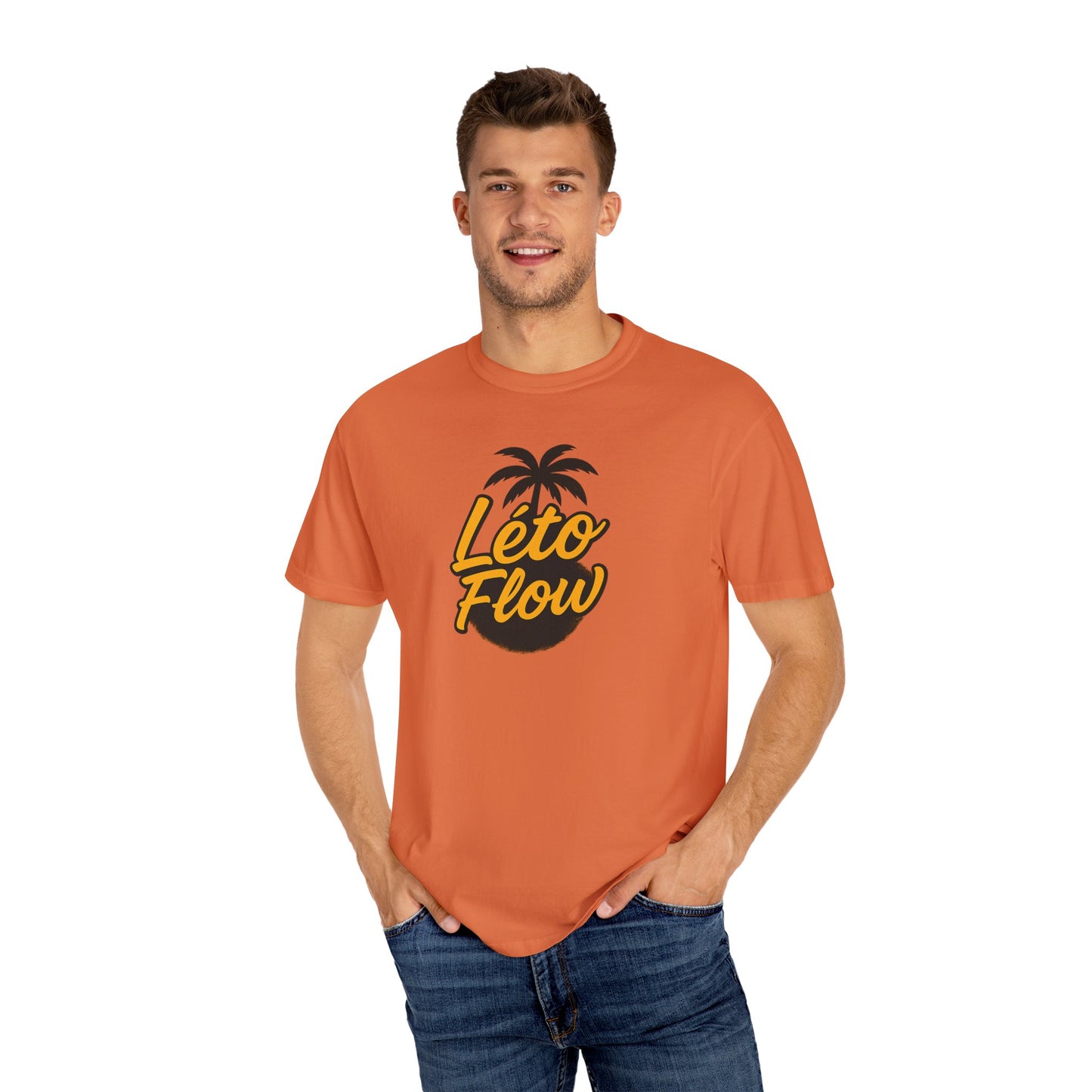 Unisex Garment-Dyed T-Shirt with 'Léto Flow' Design, Summer Vibes, Beachwear, Gift for Tropics Lovers, Casual Wear