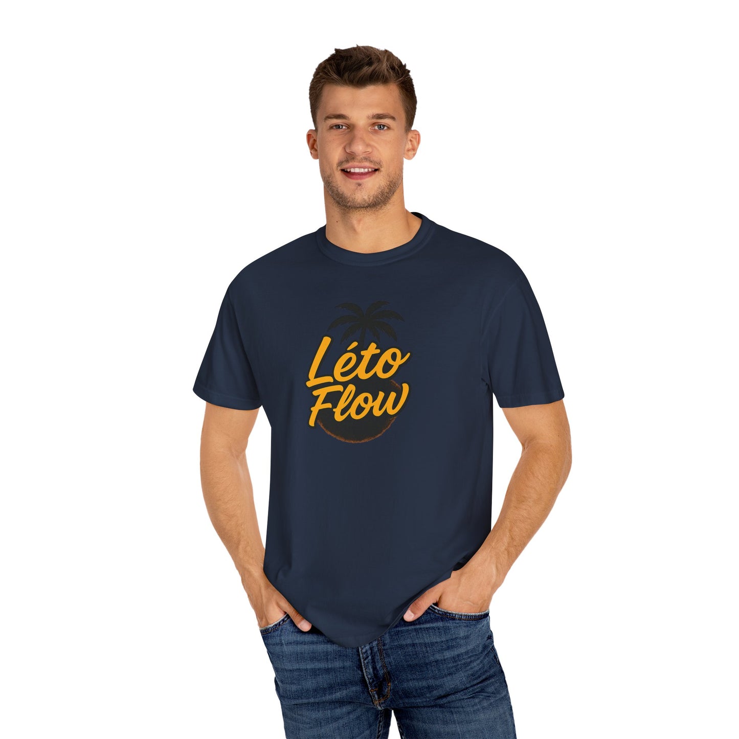 Unisex Garment-Dyed T-Shirt with 'Léto Flow' Design, Summer Vibes, Beachwear, Gift for Tropics Lovers, Casual Wear