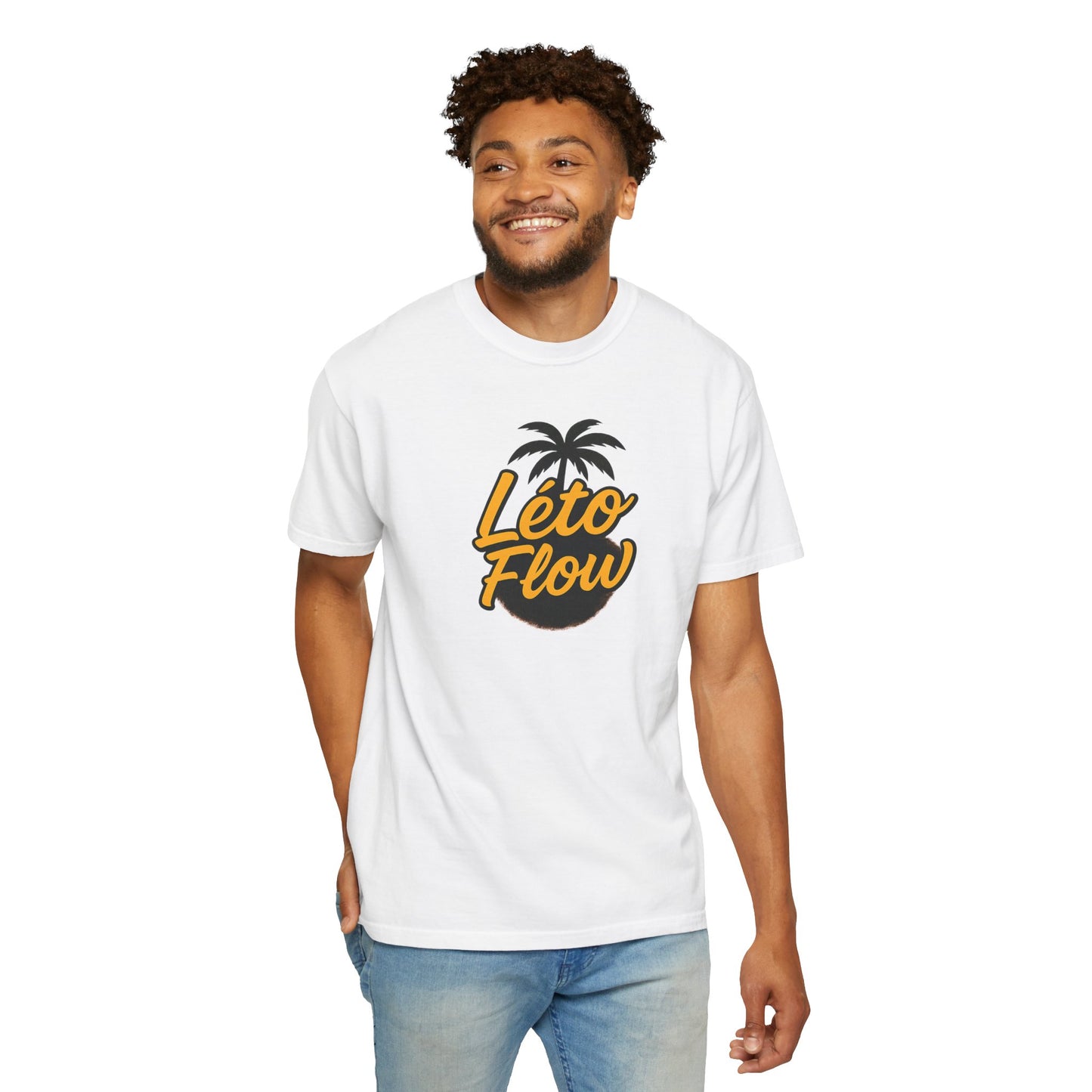 Unisex Garment-Dyed T-Shirt with 'Léto Flow' Design, Summer Vibes, Beachwear, Gift for Tropics Lovers, Casual Wear