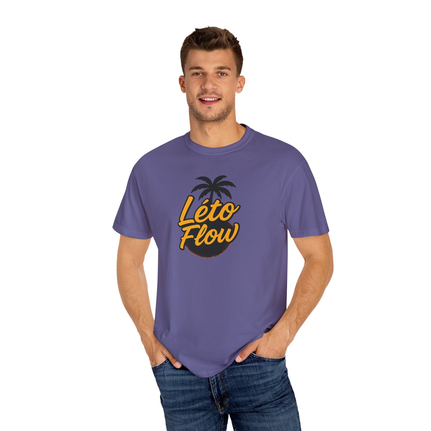 Unisex Garment-Dyed T-Shirt with 'Léto Flow' Design, Summer Vibes, Beachwear, Gift for Tropics Lovers, Casual Wear