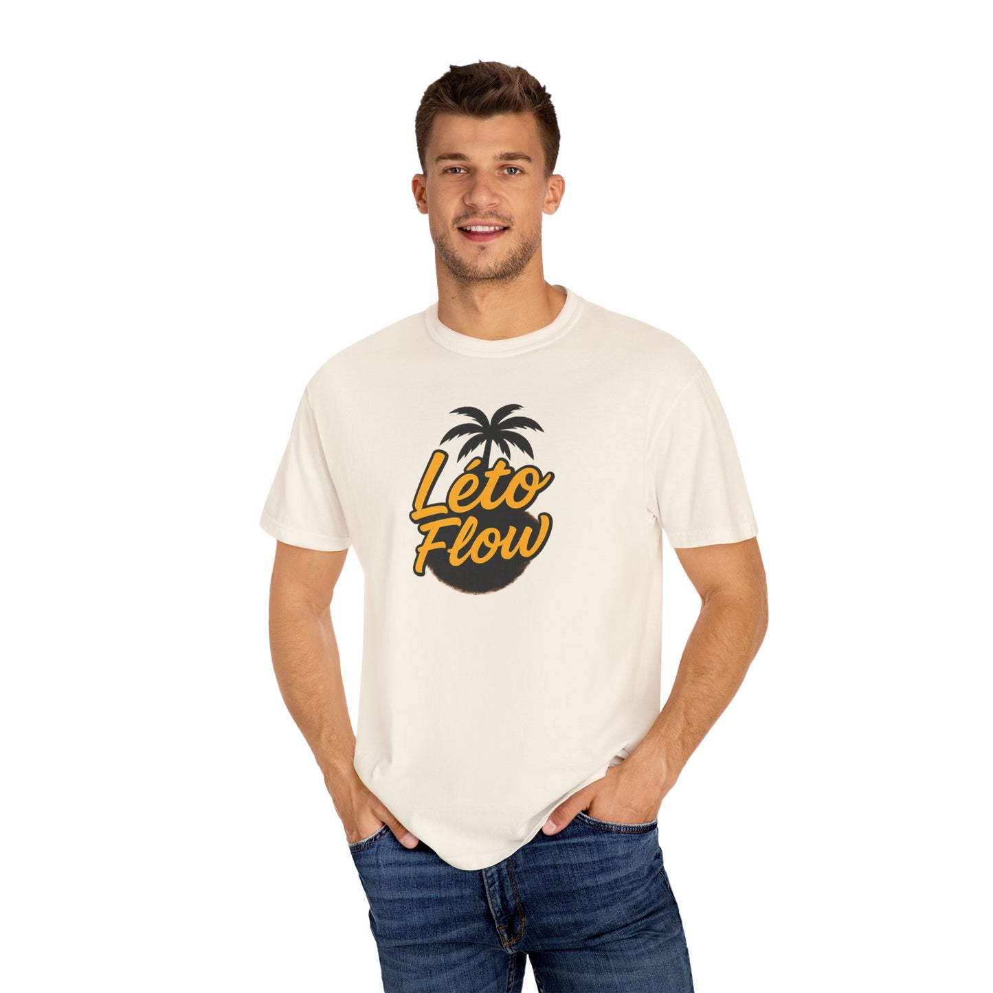 Unisex Garment-Dyed T-Shirt with 'Léto Flow' Design, Summer Vibes, Beachwear, Gift for Tropics Lovers, Casual Wear