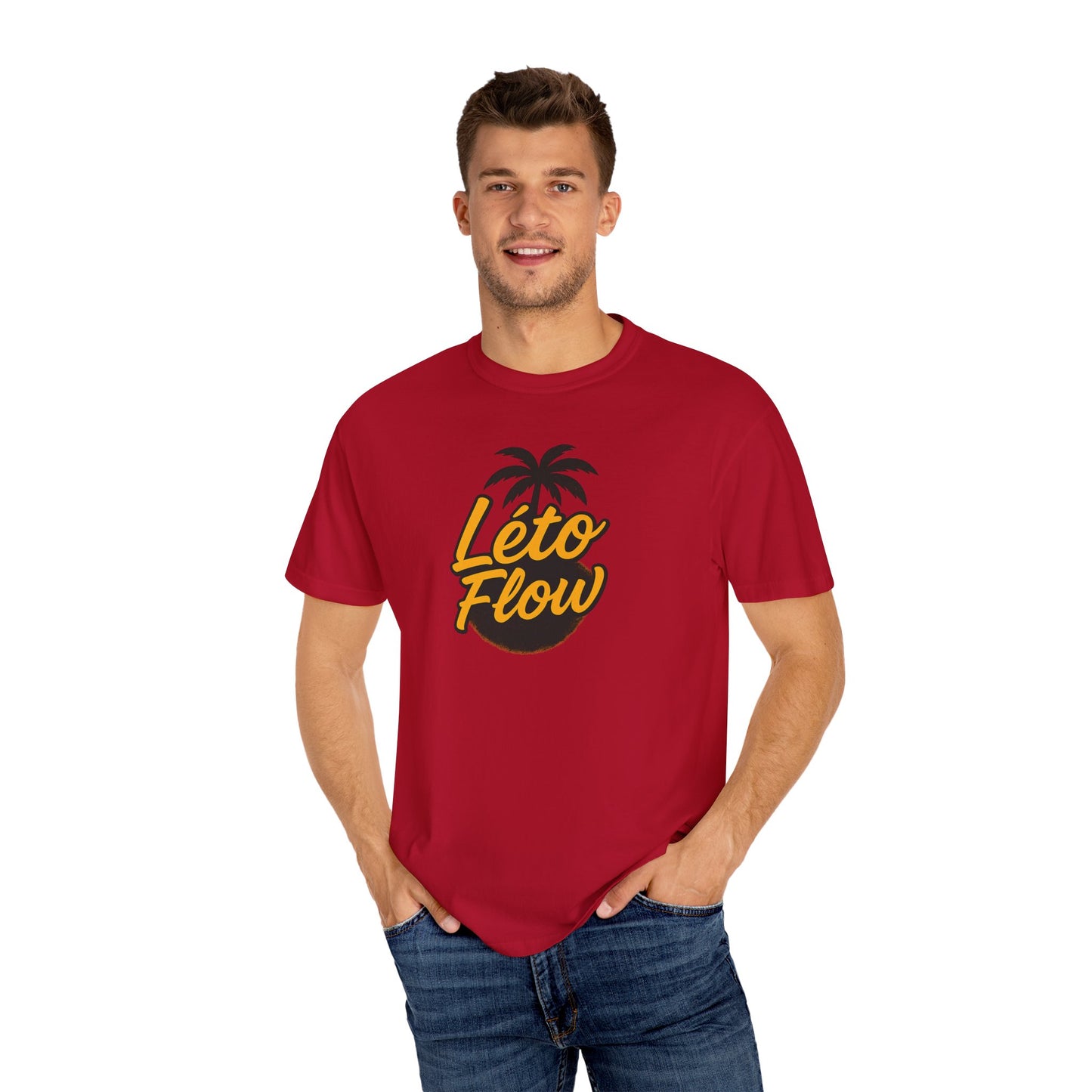 Unisex Garment-Dyed T-Shirt with 'Léto Flow' Design, Summer Vibes, Beachwear, Gift for Tropics Lovers, Casual Wear
