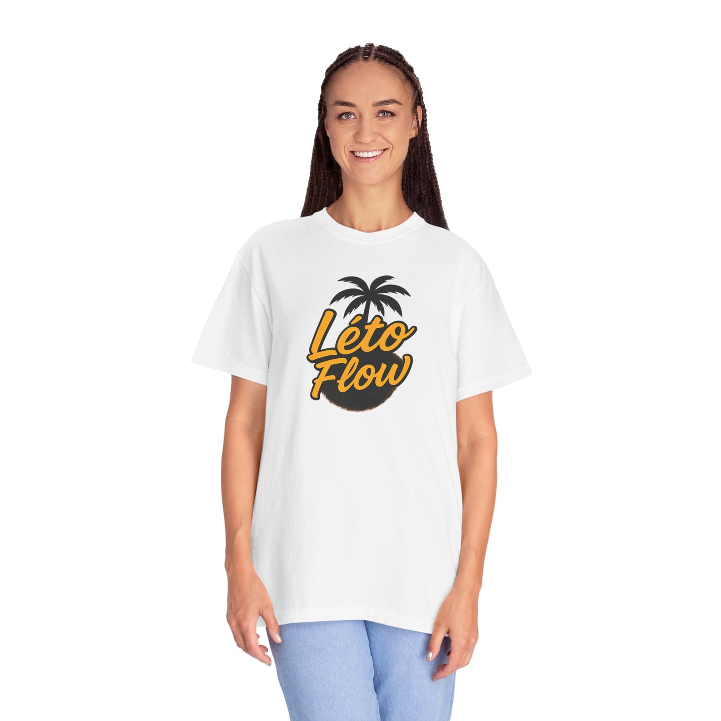 Unisex Garment-Dyed T-Shirt with 'Léto Flow' Design, Summer Vibes, Beachwear, Gift for Tropics Lovers, Casual Wear