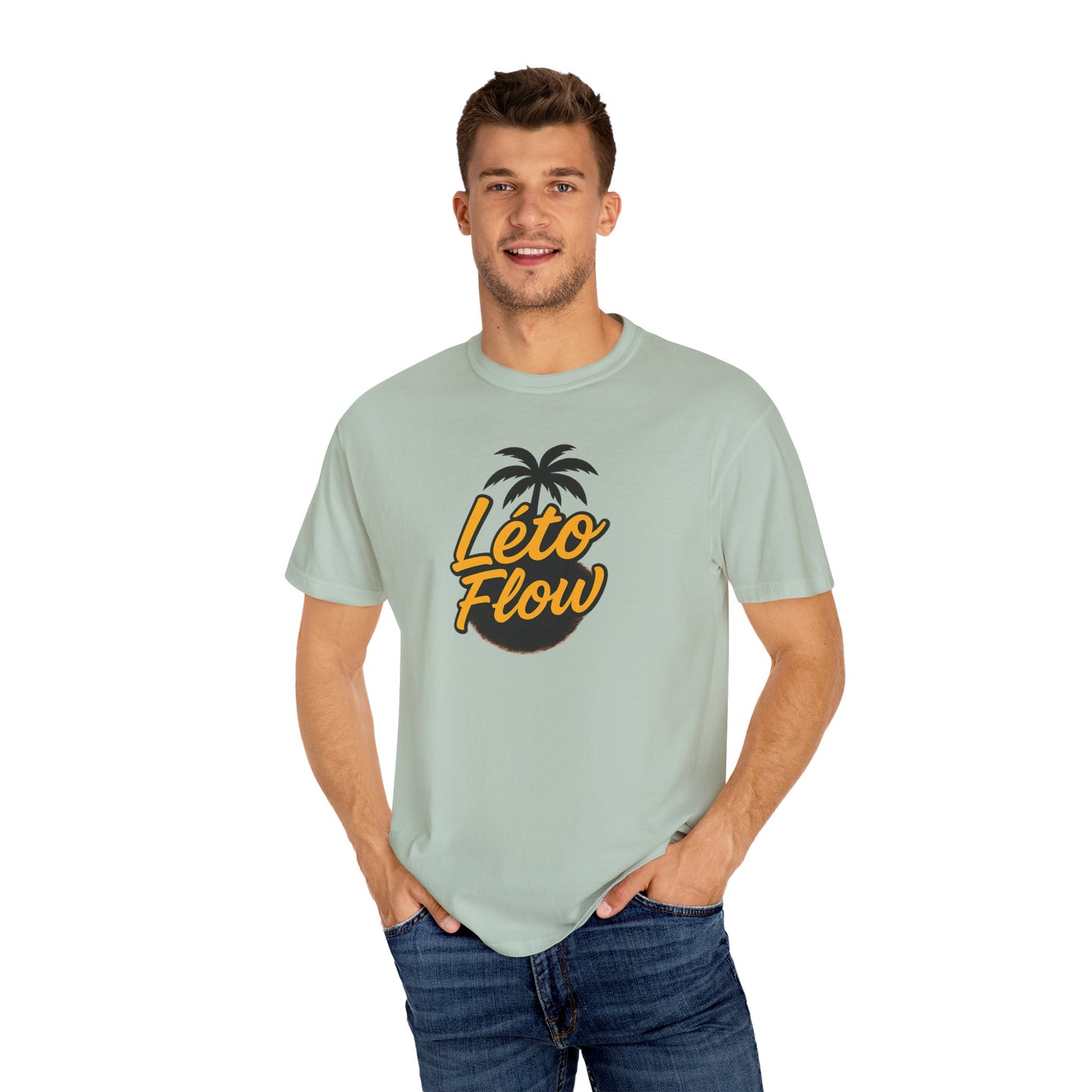 Unisex Garment-Dyed T-Shirt with 'Léto Flow' Design, Summer Vibes, Beachwear, Gift for Tropics Lovers, Casual Wear